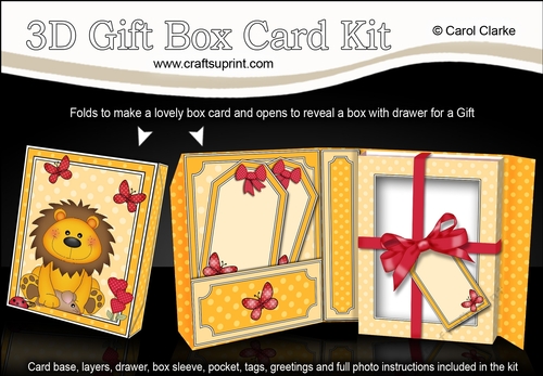 Gift Box Card Kit with 3d Decoupage - 3D Cute Little Lion