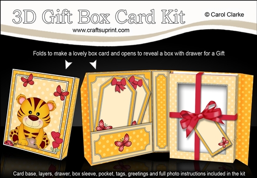 Gift Box Card Kit with 3d Decoupage - 3D Cute Little Tiger