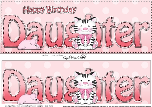 Large DL Happy Birthday DAUGHTER 3D decoupage with Cute Cat