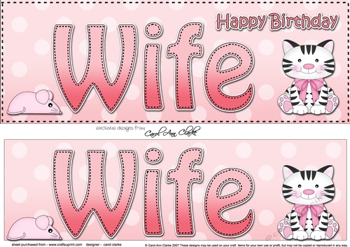 Large DL Happy Birthday WIFE 3D decoupage with Cute Cat