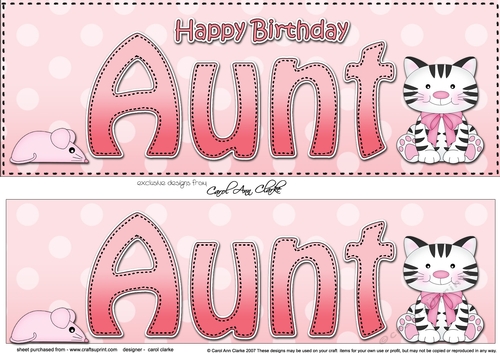 Large DL Happy Birthday AUNT 3D decoupage with Cute Cat