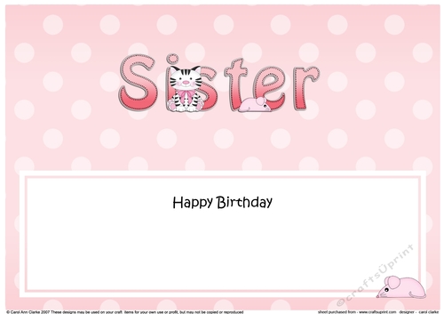 Large DL Happy Birthday SISTER insert with Cute Cat