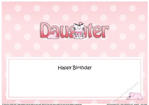 Large DL Happy Birthday DAUGHTER insert with Cute Cat
