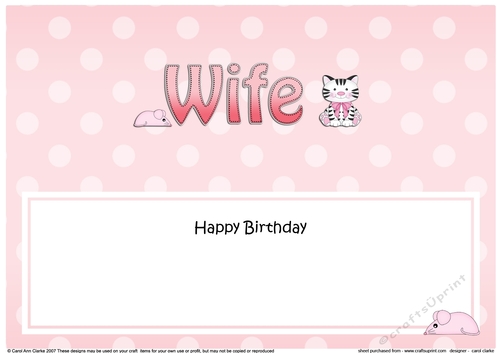 Large DL Happy Birthday WIFE insert with Cute Cat