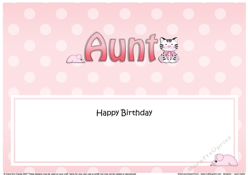 Large DL Happy Birthday AUNT insert with Cute Cat