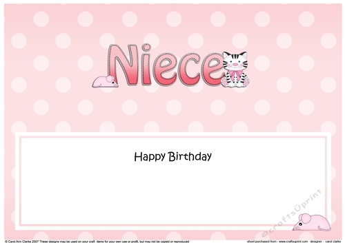 Large DL Happy Birthday NIECE insert with Cute Cat