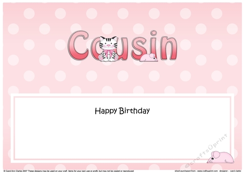Large DL Happy Birthday COUSIN insert with Cute Cat