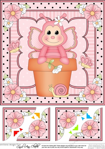 8 x 8 Flower Pot Friends Cute Little Butterfly Scalloped Corner Stacker