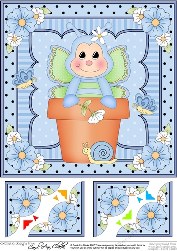 8 x 8 Flower Pot Friends Cute Little Butterfly Scalloped Corner Stacker