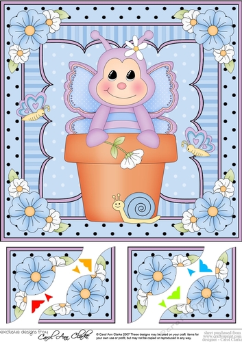 8 x 8 Flower Pot Friends Cute Little Butterfly Scalloped Corner Stacker