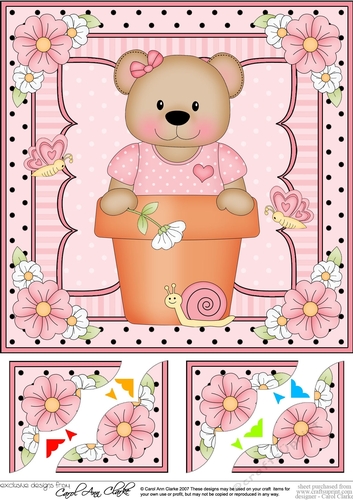 8 x 8 Flower Pot Friends Cute Little Teddy Bear Scalloped Corner Stacker