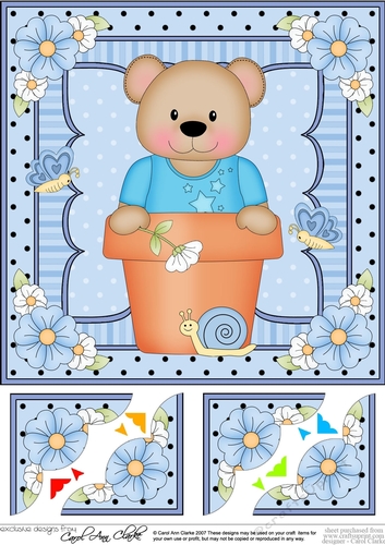 8 x 8 Flower Pot Friends Cute Little Teddy Bear Scalloped Corner Stacker