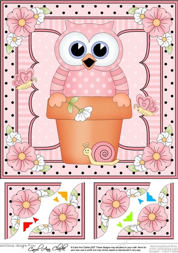 8 x 8 Flower Pot Friends Cute Little Hoot Owl Scalloped Corner Stacker