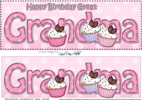 Large DL Happy Birthday GREAT GRANDMA 3D decoupage with Cupcakes