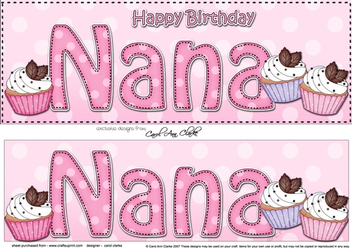 Large DL Happy Birthday NANA 3D decoupage with Cupcakes