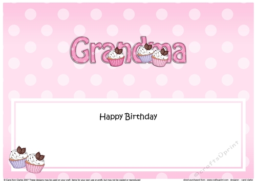 Large DL Happy Birthday GRANDMA insert with Cupcakes