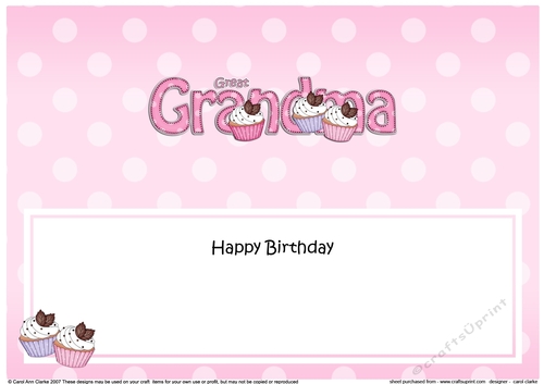 Large DL Happy Birthday GREAT GRANDMA insert with Cupcakes