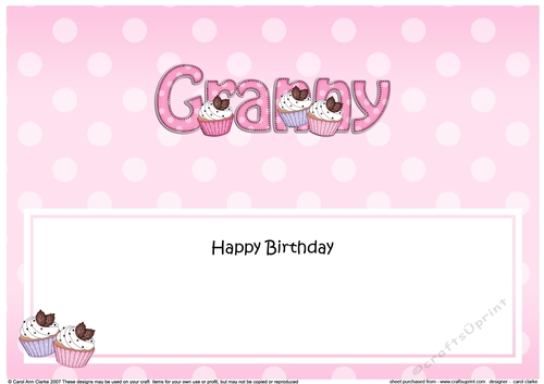 Large DL Happy Birthday GRANNY insert with Cupcakes