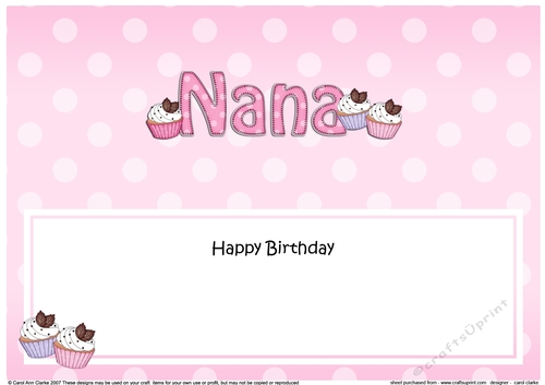 Large DL Happy Birthday NANA insert with Cupcakes