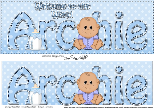 Large DL Welcome to the World ARCHIE 3D decoupage