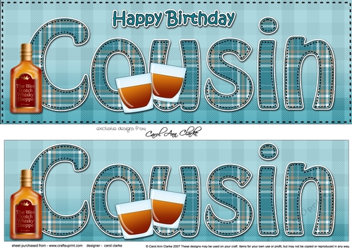 Large DL Happy Birthday COUSIN 3D decoupage with Tartan