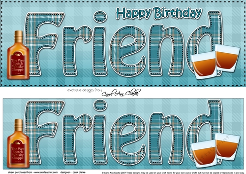 Large DL Happy Birthday FRIEND 3D decoupage with Tartan
