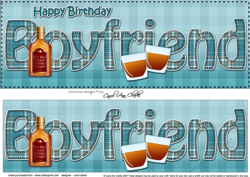 Large DL Happy Birthday BOYFRIEND 3D decoupage with Tartan