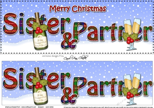 Large DL Merry Christmas SISTER & PARTNER 3D decoupage with Champagne