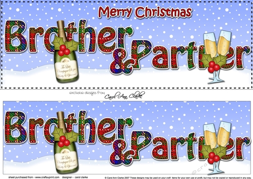 Large DL Merry Christmas BROTHER & PARTNER 3D decoupage with Champagne