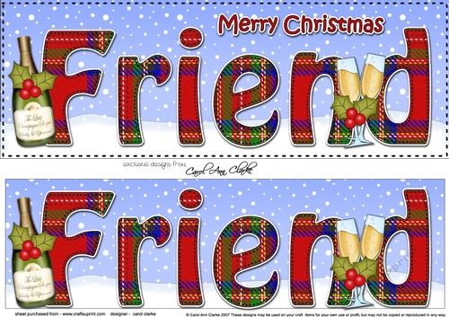 Large DL Merry Christmas FRIEND 3D decoupage with Champagne