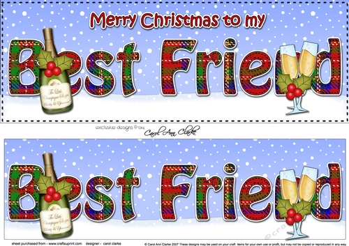 Large DL Merry Christmas BEST FRIEND 3D decoupage with Champagne