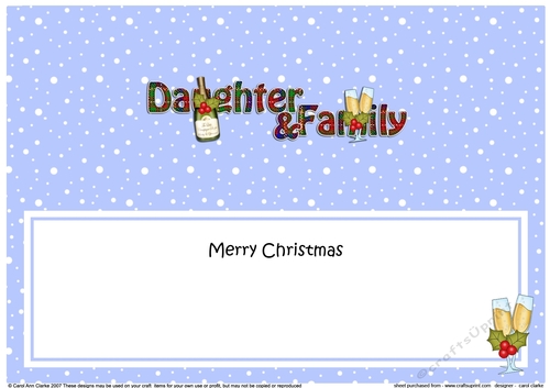 Large DL Merry Christmas DAUGHTER & FAMILY insert with Champagne