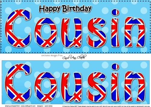 Large DL Happy Birthday COUSIN 3D decoupage UK Union Jack