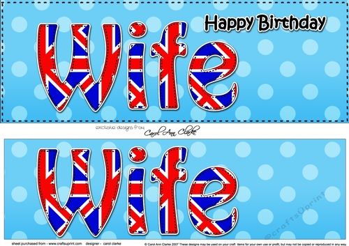 Large DL Happy Birthday WIFE 3D decoupage UK Union Jack