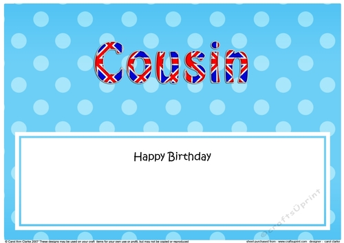 Large DL Happy Birthday COUSIN insert UK Union Jack