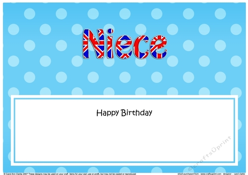 Large DL Happy Birthday NIECE insert UK Union Jack