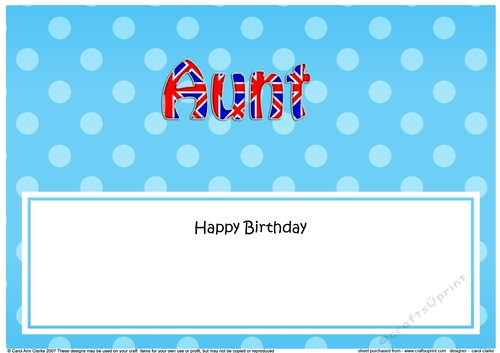 Large DL Happy Birthday AUNT insert UK Union Jack