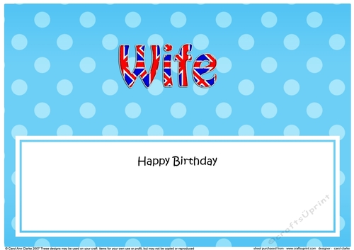 Large DL Happy Birthday WIFE insert UK Union Jack