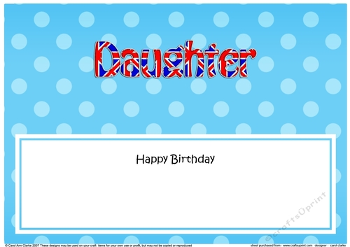 Large DL Happy Birthday DAUGHTER insert UK Union Jack