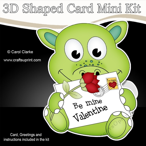 3D Shaped Card Mini Kit - Cute Little Dinosaur has a Valentines Card