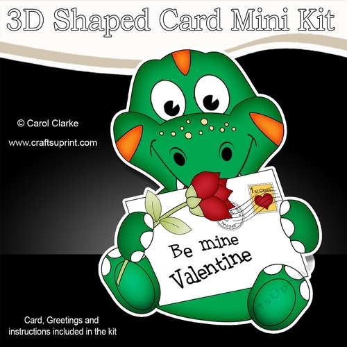 3D Shaped Card Mini Kit - Cute Little Dinosaur has a Valentines Card