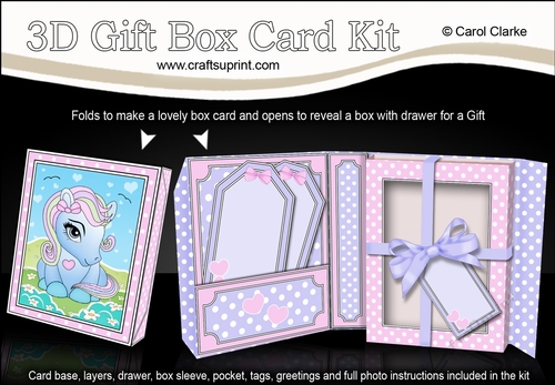 3D Cute Little Pony Gift Box Card Kit 3d Decoupage