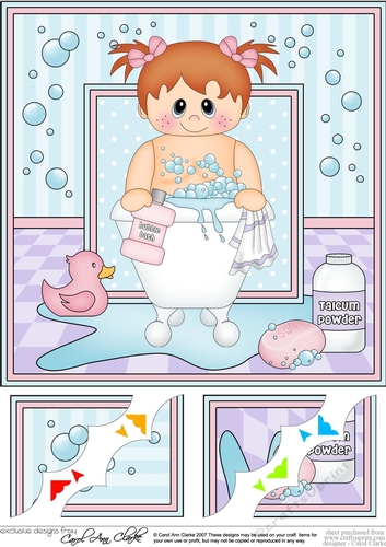 8 x 8 Scalloped Corner Topper - Bathtub Buddies Cute Little Toddler Girl