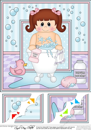 8 x 8 Scalloped Corner Topper - Bathtub Buddies Cute Little Girl