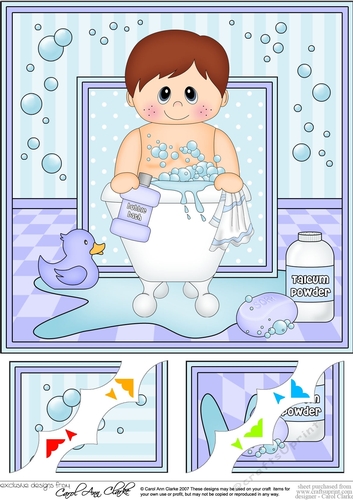 8 x 8 Scalloped Corner Topper - Bathtub Buddies Cute Little Boy