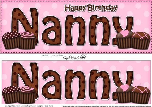 Large DL Happy Birthday NANNY 3D decoupage with Chocolates