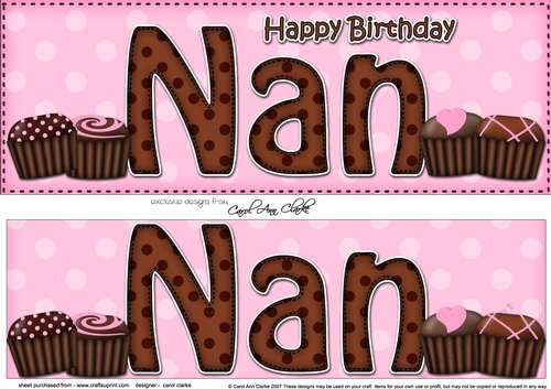Large DL Happy Birthday NAN 3D decoupage with Chocolates