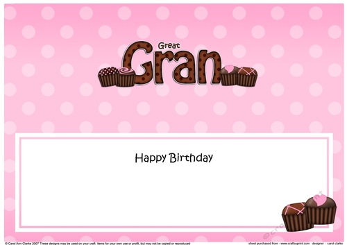 Large DL Happy Birthday GREAT GRAN insert with Chocolates