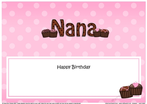 Large DL Happy Birthday NANA insert with Chocolates