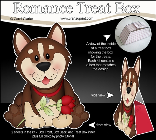 3D Valentine Treat Box Mini Kit - Cute Romantic Husky Dog has a Rose